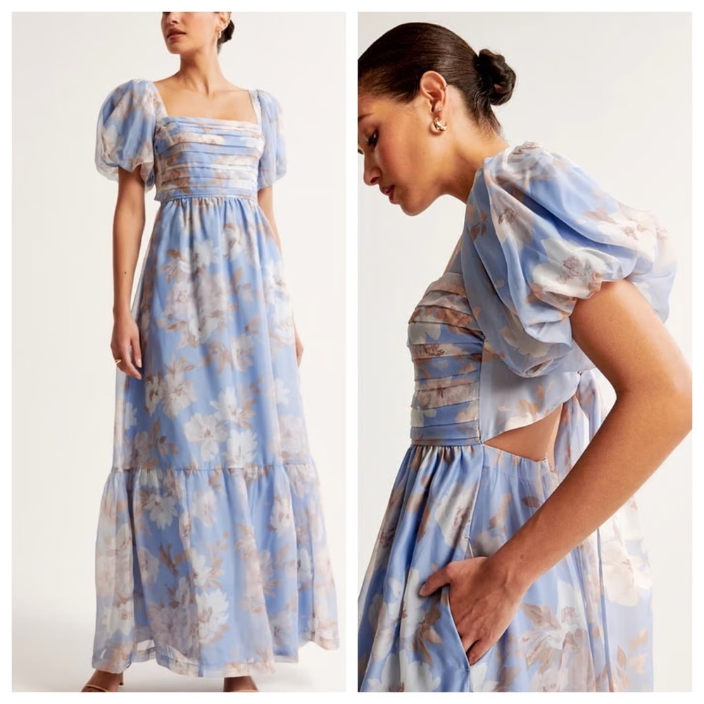 Abercrombie & Fitch Blue and White Cut Out Tiered Maxi Dress
